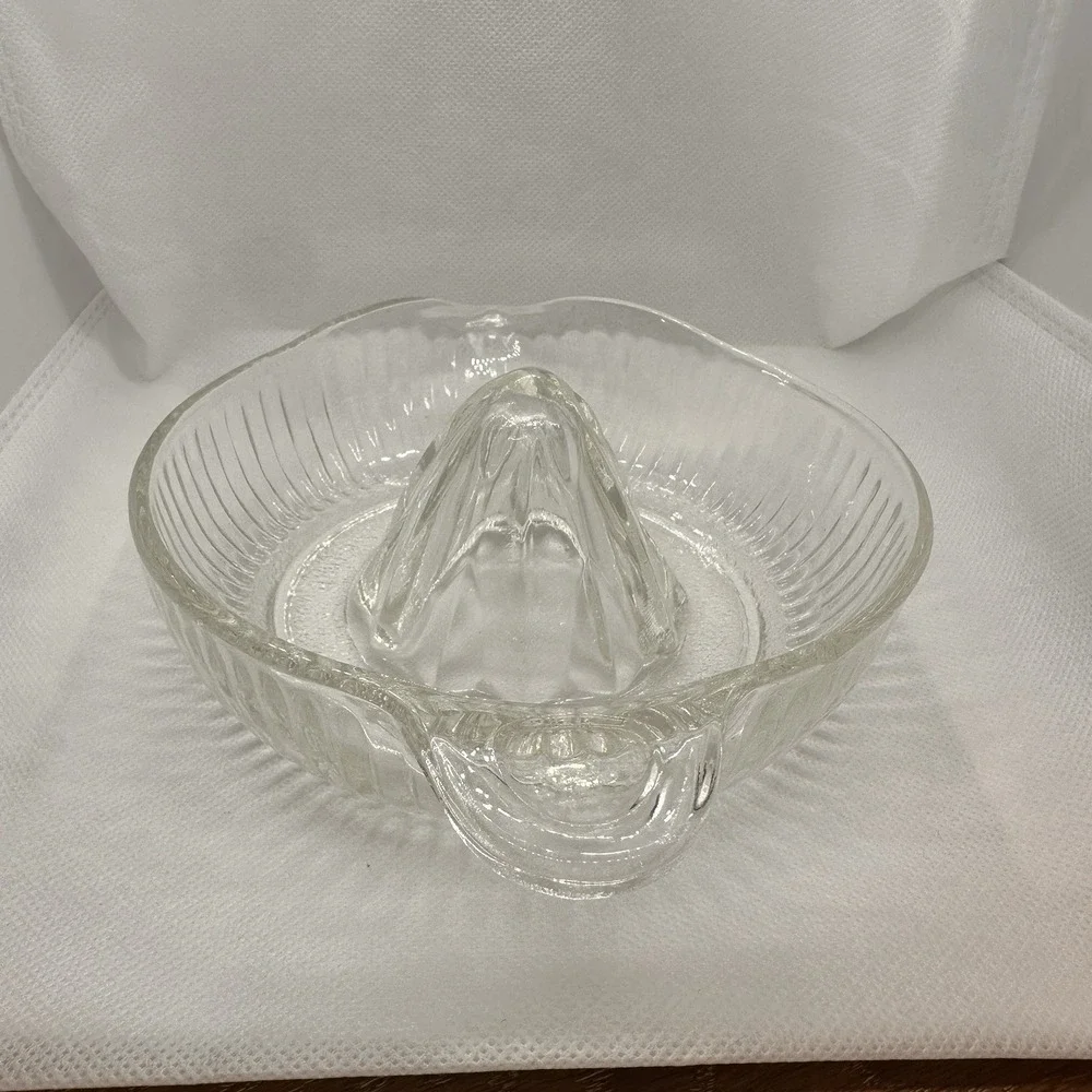 Vintage Ribbed Glass‎ Juicer w/ Textured Base, Thumb Tab Handle, & Pour Spout